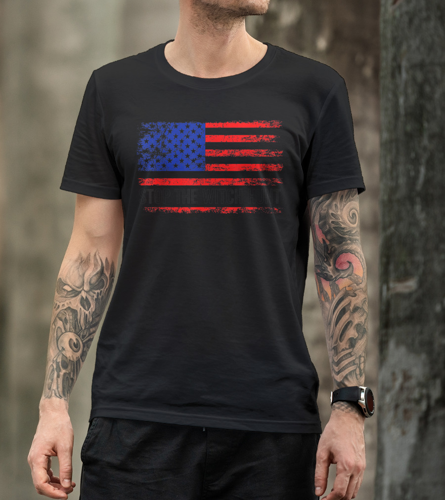 Stop The Witch Hunt Support Donald Trump American Flag USA T-Shirt