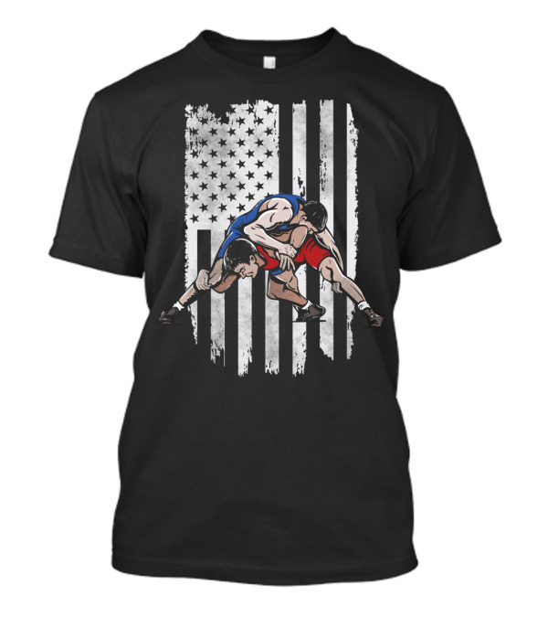 American Flag Wrestlers Grapple T-Shirt