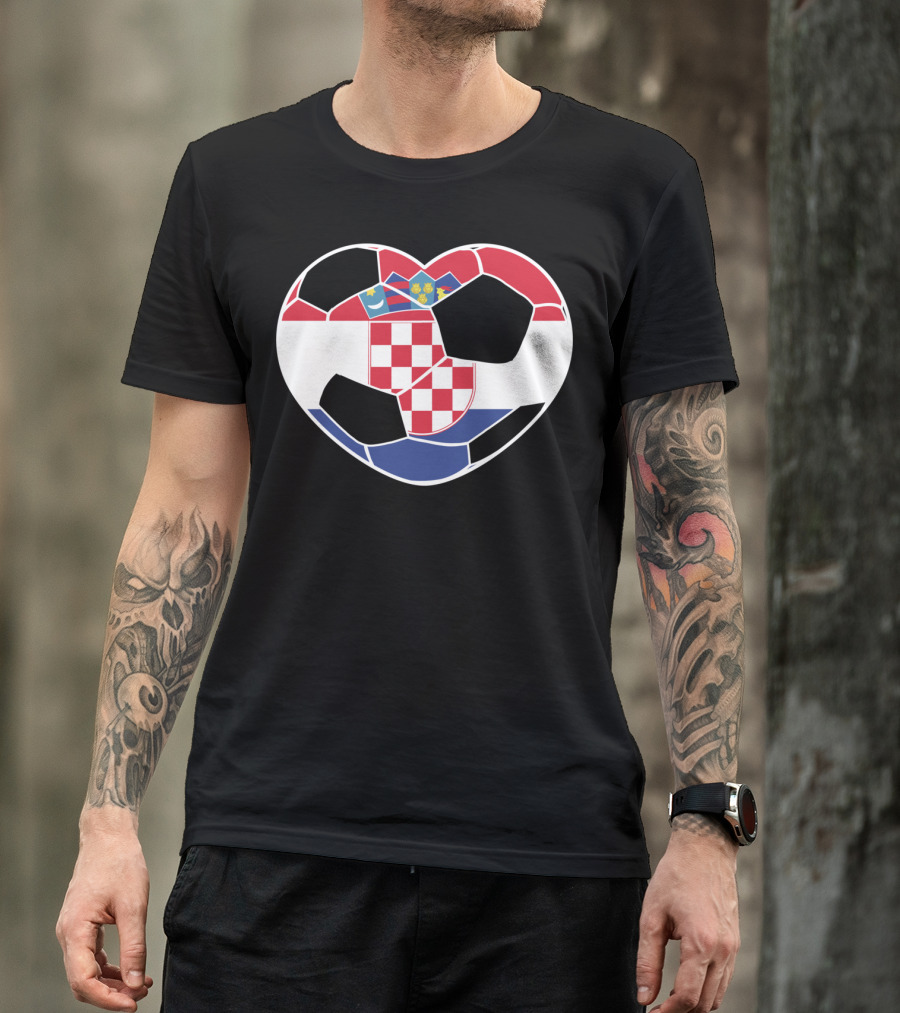 Heart-Shaped Croatia Soccer Ball Croatian Flag Crest T-Shirt