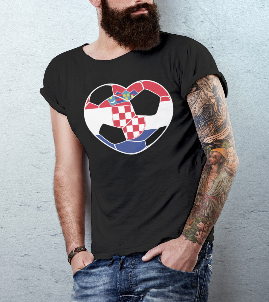 Heart-Shaped Croatia Soccer Ball Croatian Flag Crest T-Shirt