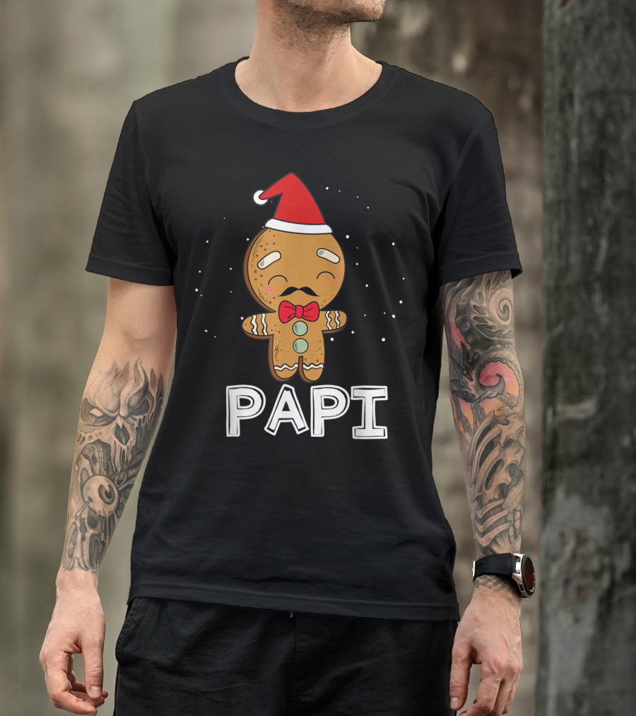 Funny Gingerbread Papi With Santa Hat And Bowtie T-Shirt
