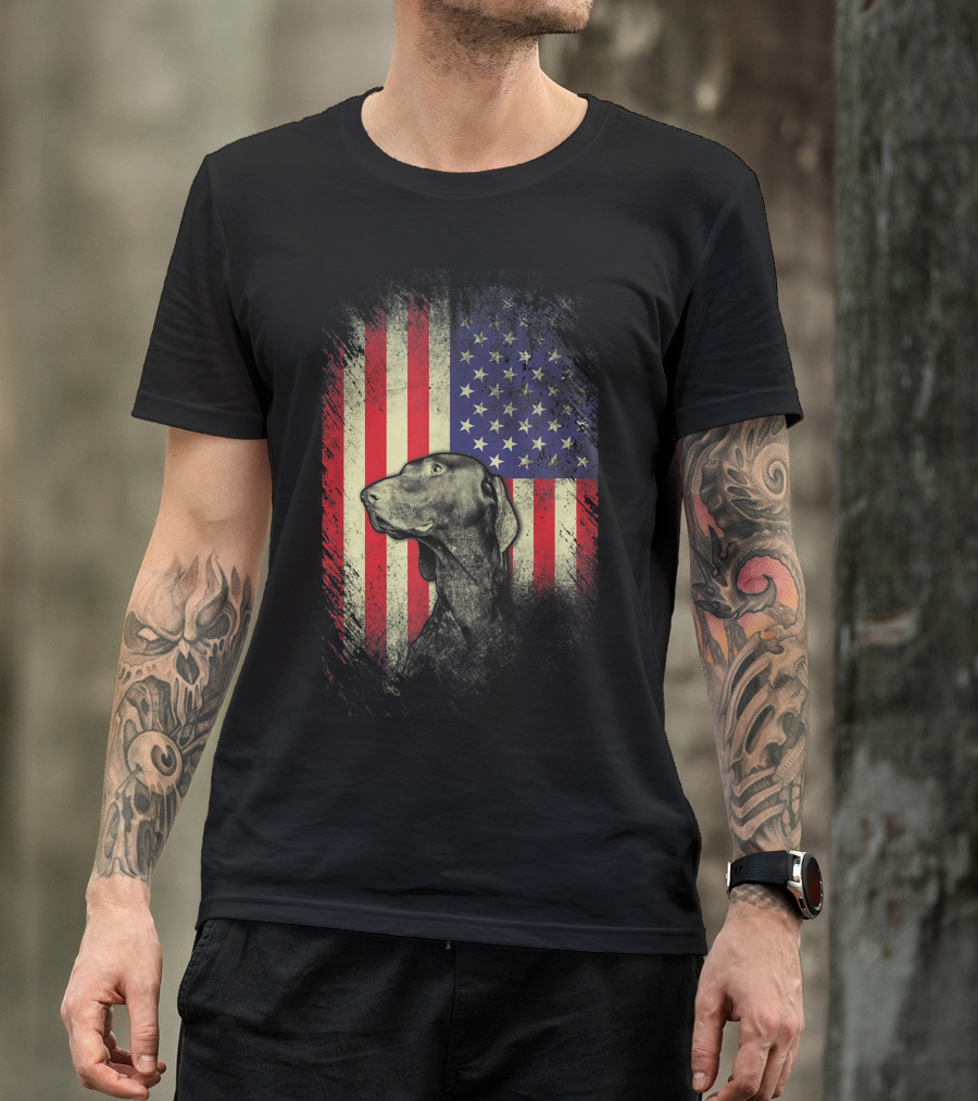 German Shorthaired Pointer American Flag USA Dog T-Shirt