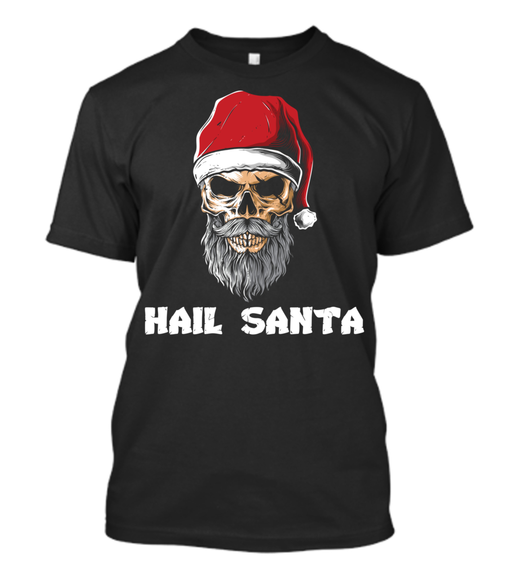 Hail Santa Christmas Skull With Mustache And Beard In Santa Hat T-Shirt
