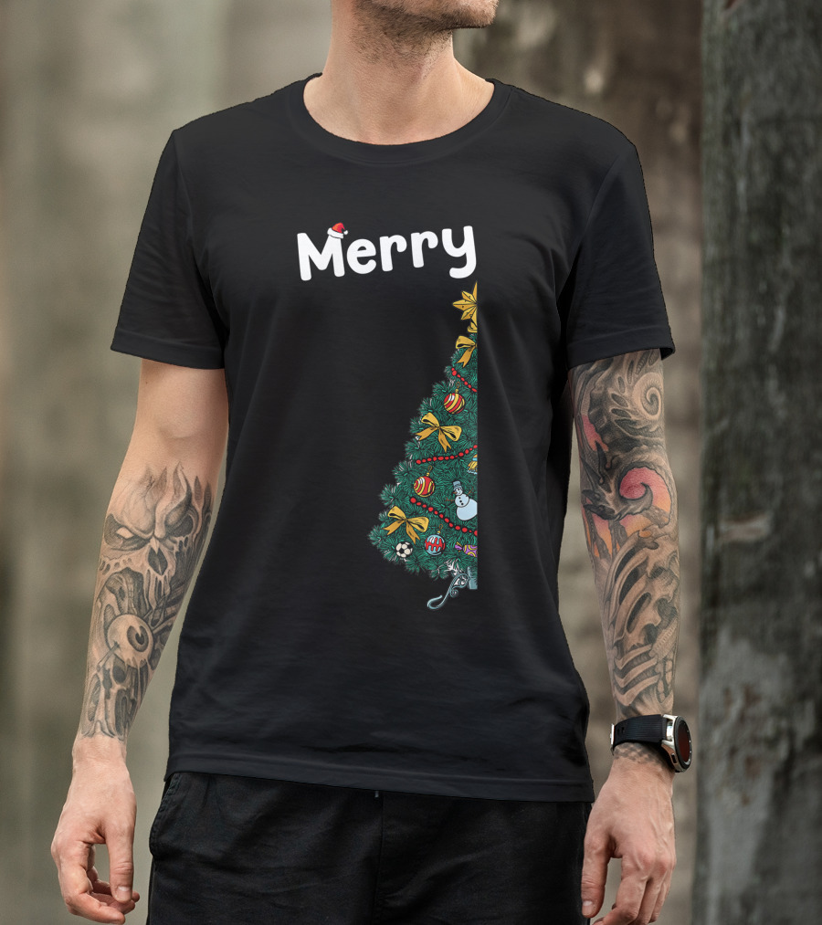 Merry Christmas Tree With Festive Decor And Snowman T-Shirt