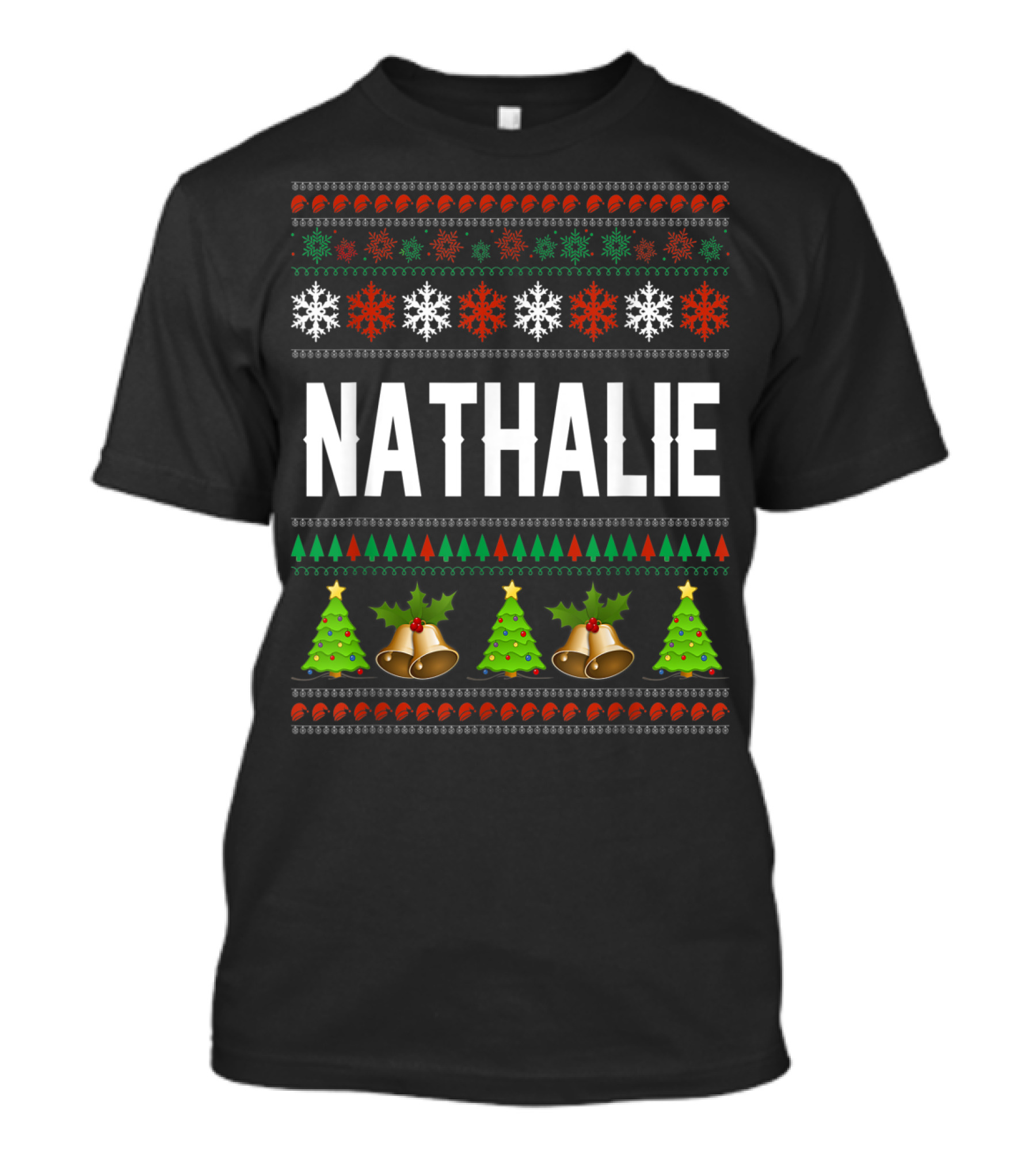 Nathalie Christmas Bells Trees Snowflakes T-Shirt