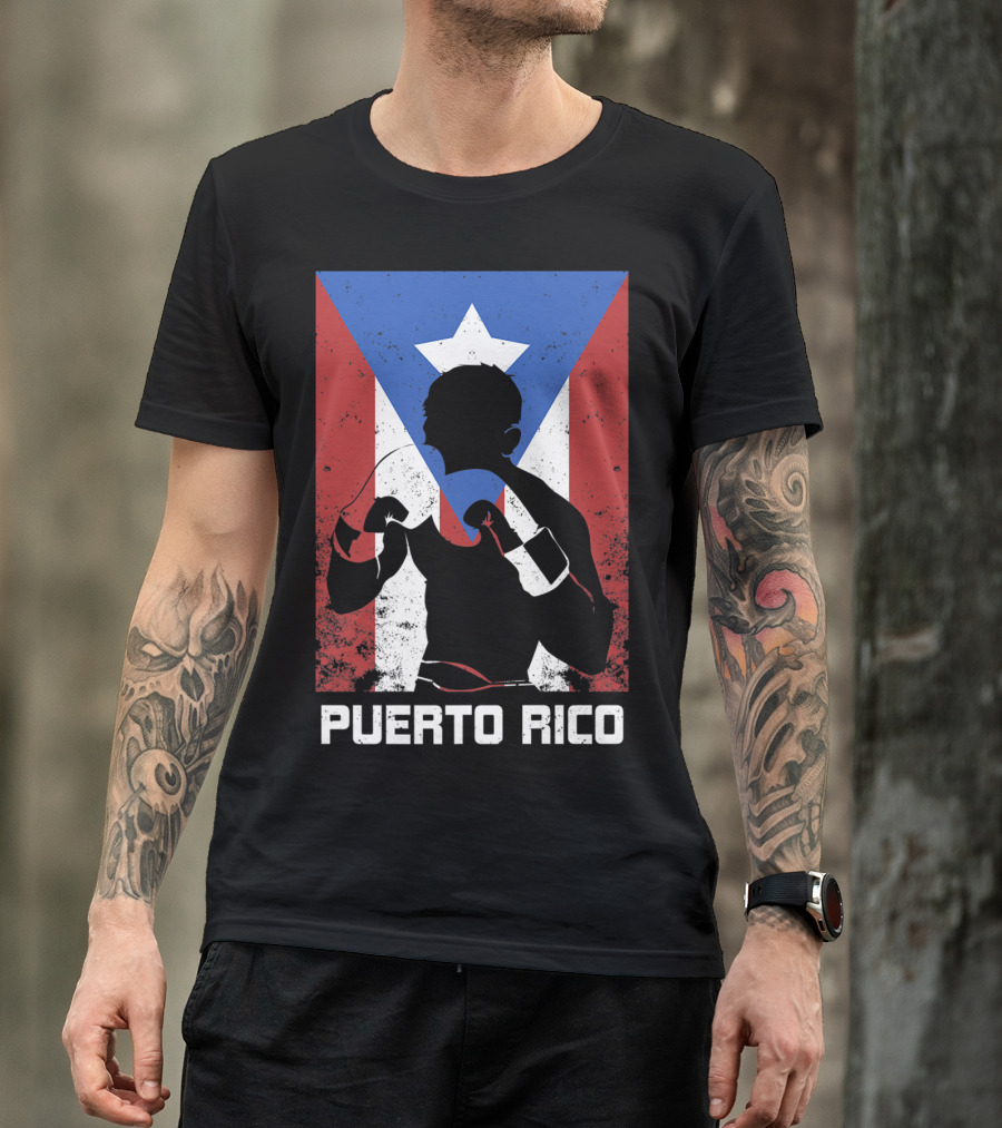 Puerto Rico Flag Silhouette Boxing Pride T-Shirt