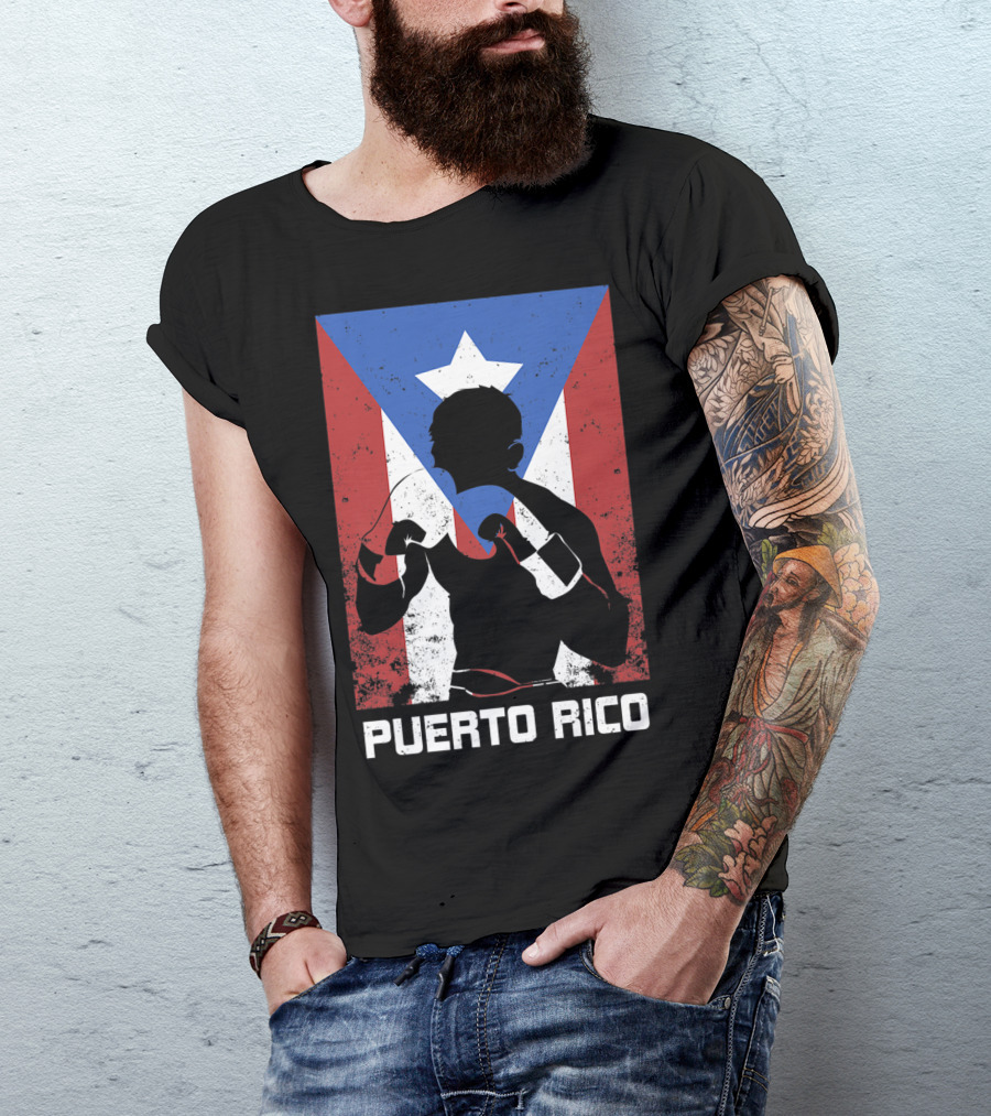 Puerto Rico Flag Silhouette Boxing Pride T-Shirt