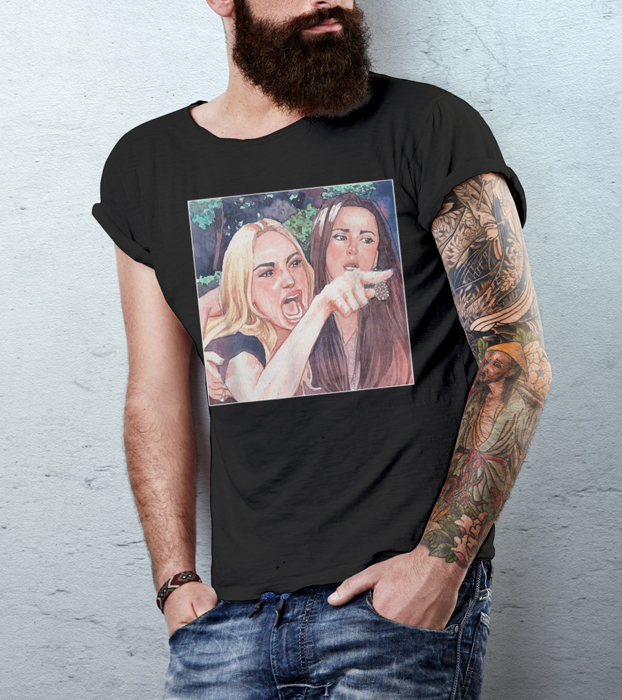 Angry Women Yelling At Confused Cat Dinner Meme Painting T-Shirt