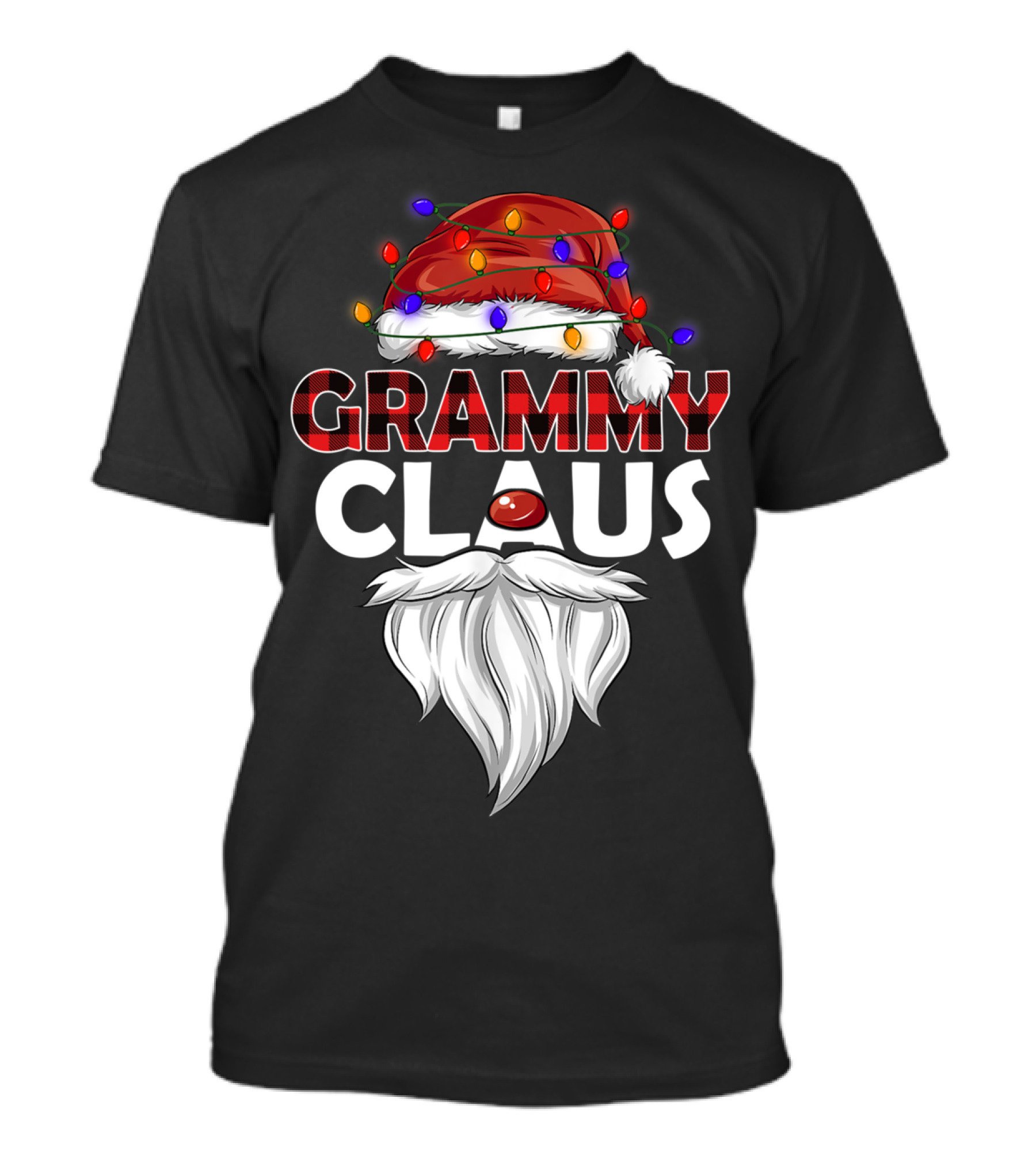 GRAMMY CLAUS Christmas Lights Santa Hat Beard T-Shirt