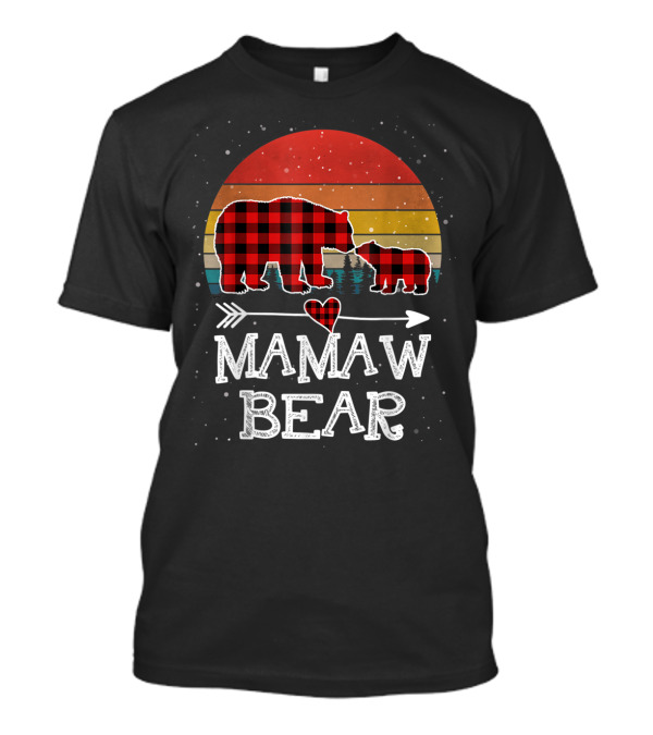 Mamaw Bear Red Plaid Buffalo Christmas Vintage Sunset T-Shirt