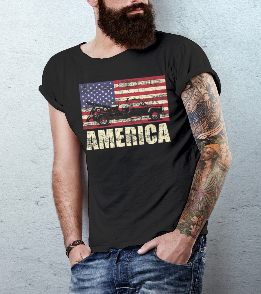 America Tow Truck Patriotic Pickup Flag T-Shirt