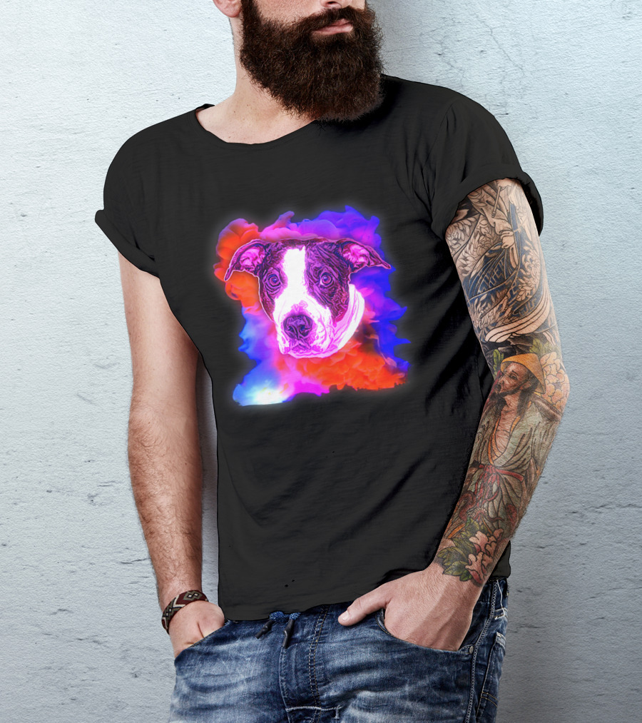 Trippy Animated Augmented Reality Dog With Vivid Colorful Background T-Shirt