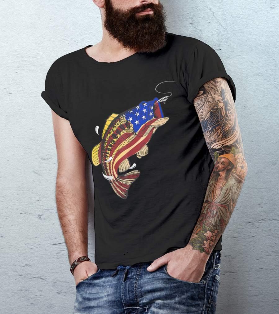 Bass Fishing American Flag 4th Of July T-Shirt