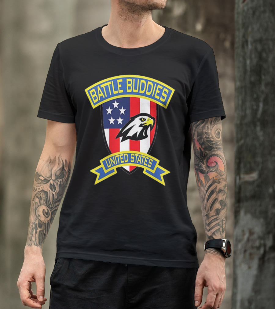 Battle Buddies United States Bald Eagle Stars Shield T-Shirt