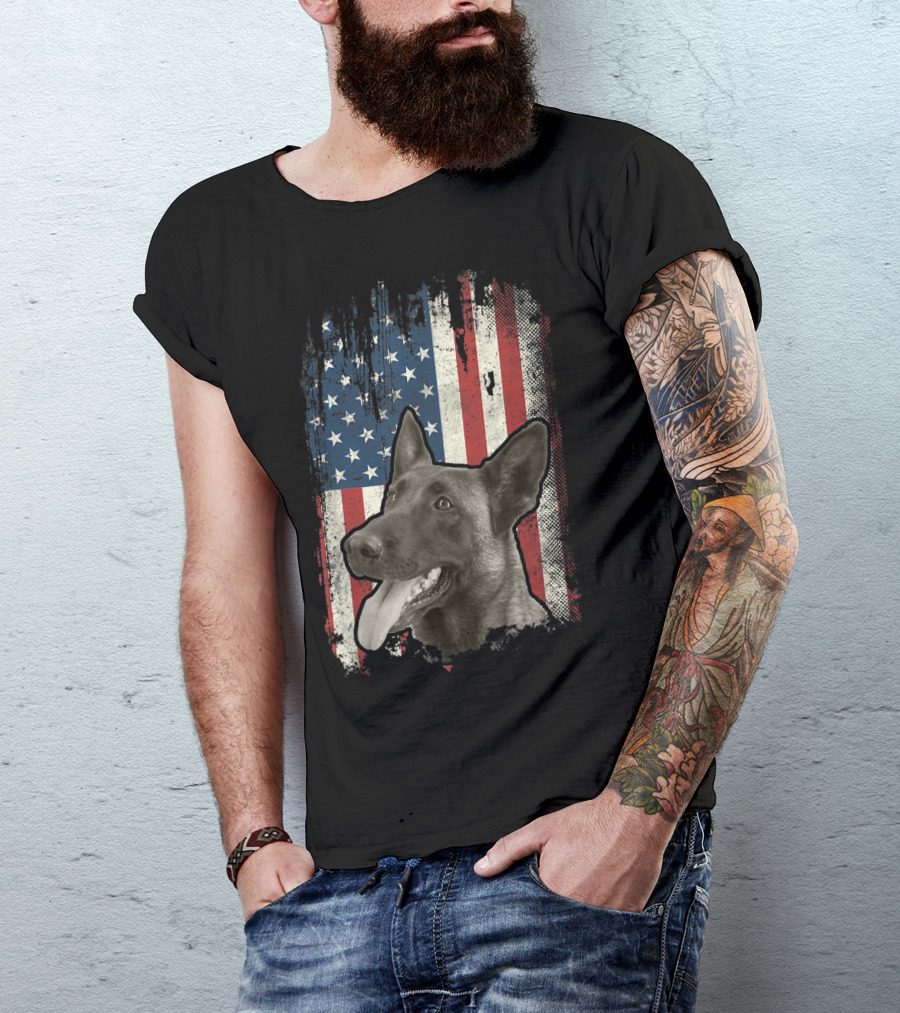 Belgian Malinois Patriotic American Flag USA T-Shirt