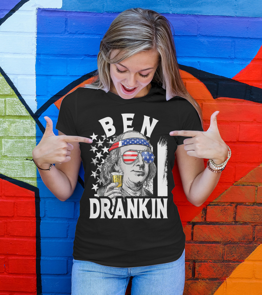 Ben Drankin Benjamin Franklin USA Beer Sunglasses American Flag Headband Stars T-Shirt