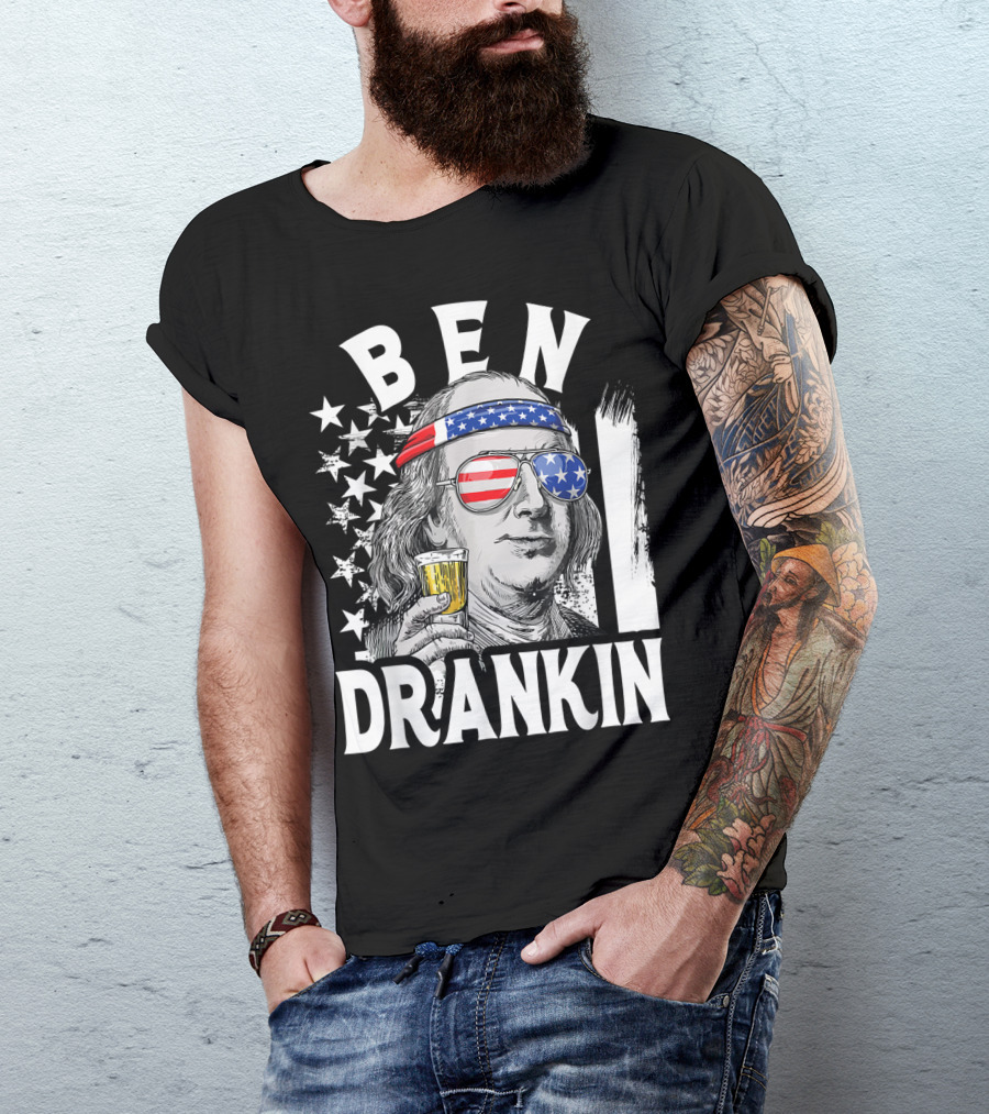 Ben Drankin Benjamin Franklin USA Beer Sunglasses American Flag Headband Stars T-Shirt