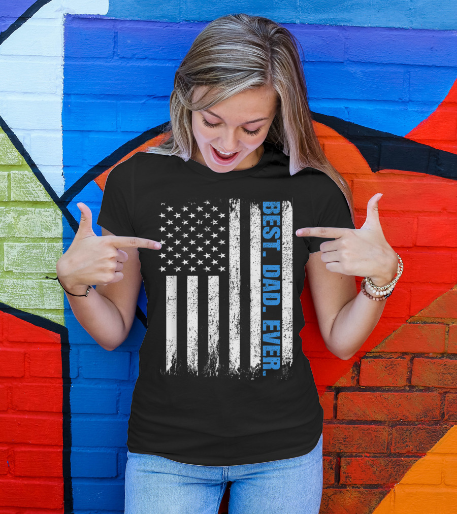 Best Dad Ever USA Flag Fathers Day Police Thin Blue Line T-Shirt