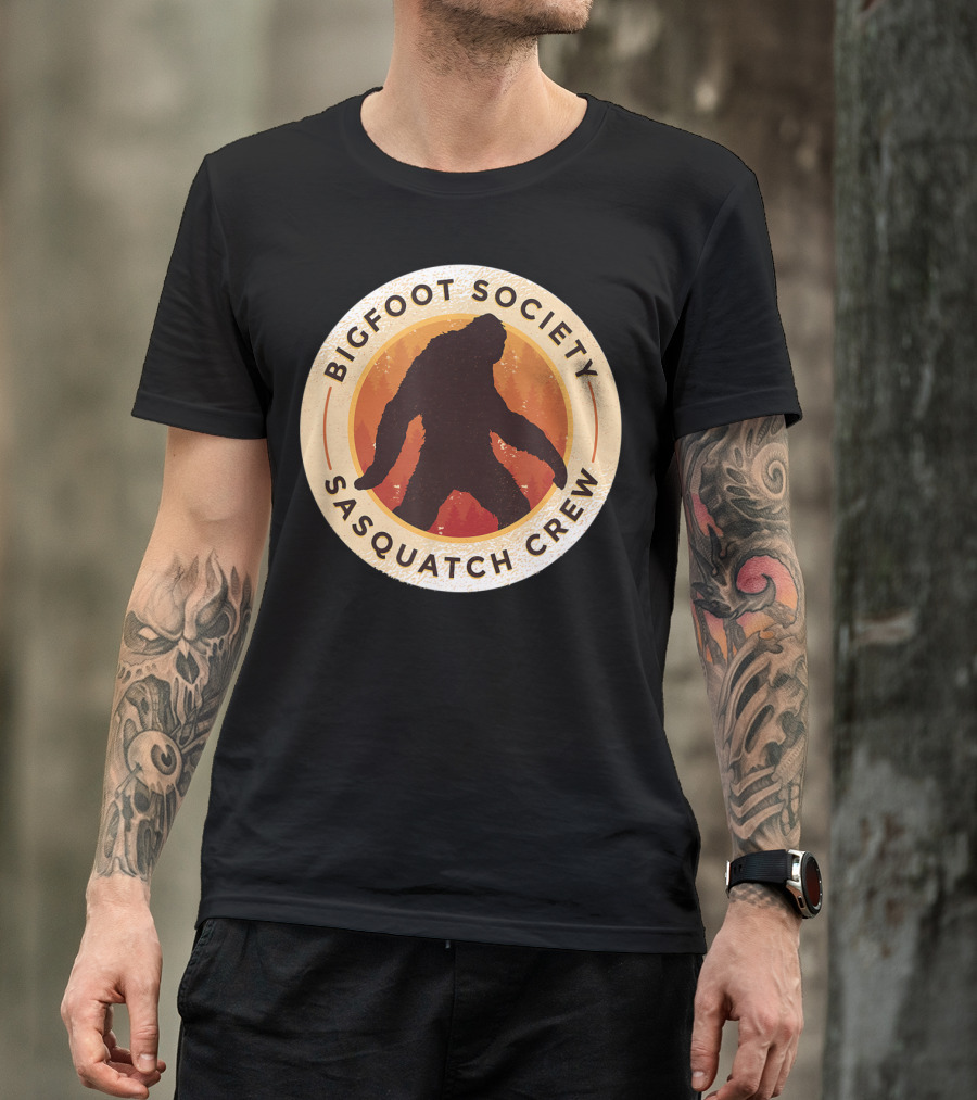 Bigfoot Society Sasquatch Crew Men Women Iconic Forest Emblem T-Shirt