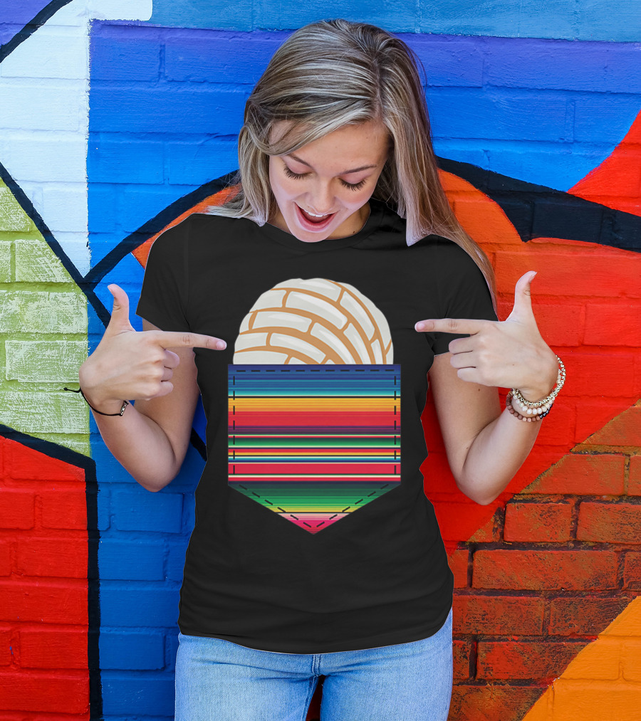 Colorful Serape Pocket White Concha T-Shirt