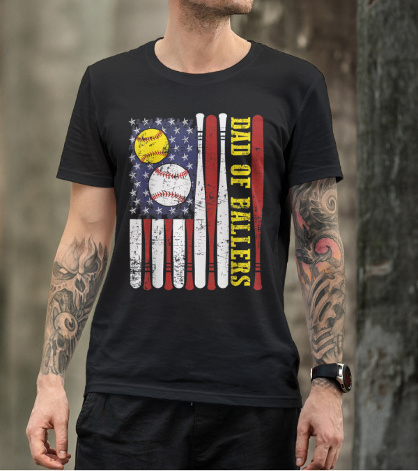 Dad Of Ballers American Flag Baseball Softball T-Shirt