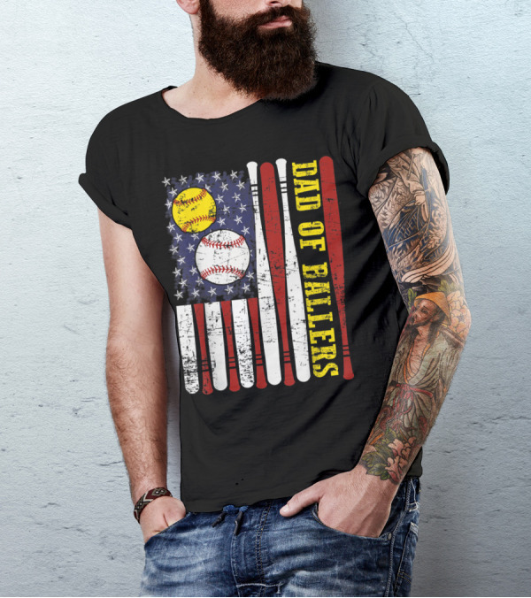 Dad Of Ballers American Flag Baseball Softball T-Shirt