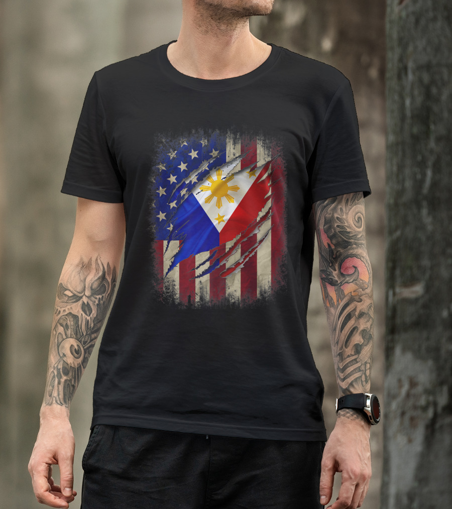 Filipino American Flag With Filipino Blood Inside T-Shirt