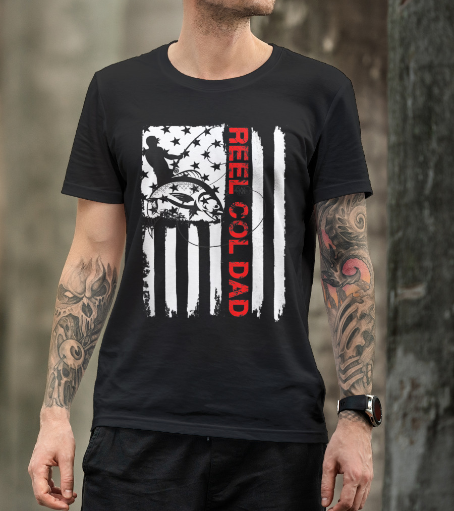 Fishing American Flag Reel Cool Dad T-Shirt