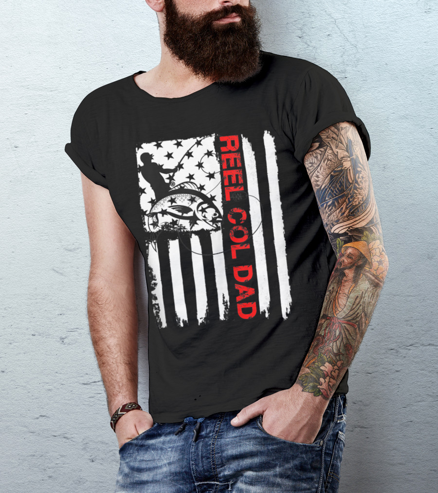 Fishing American Flag Reel Cool Dad T-Shirt