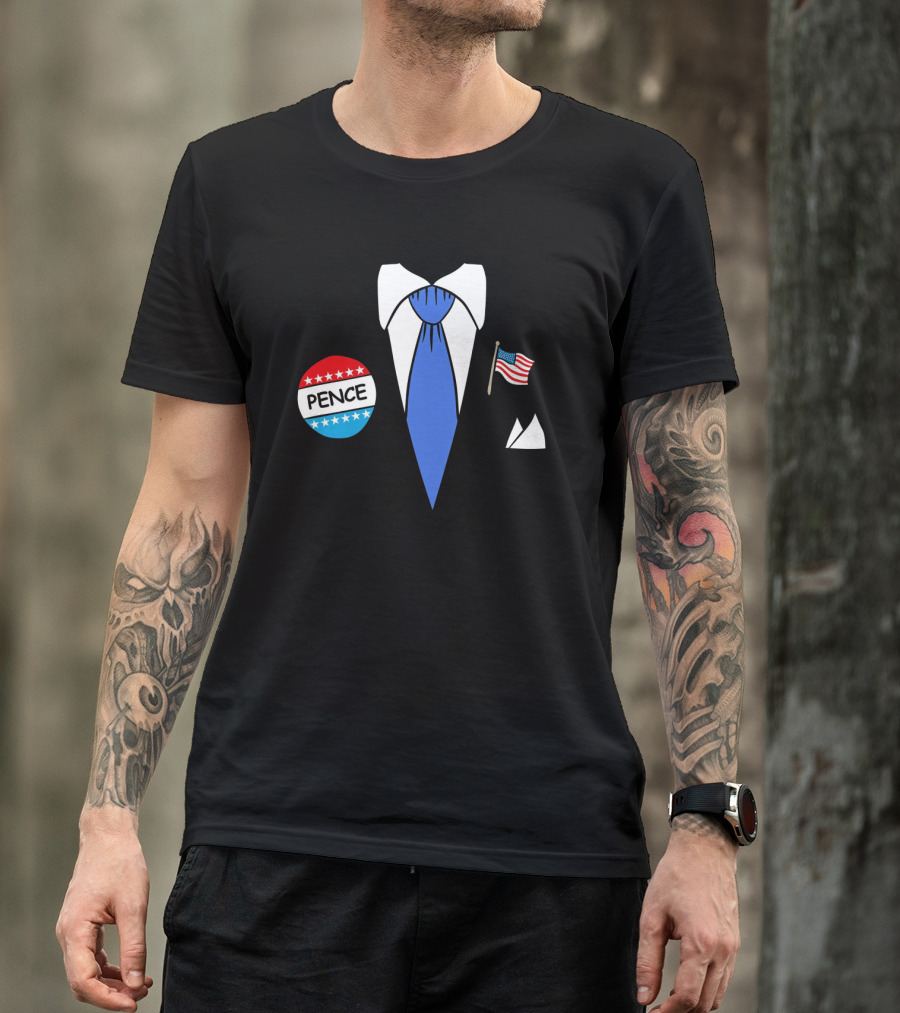 Mike Pence Parody Blue Tie With American Flag And Election Button T-Shirt