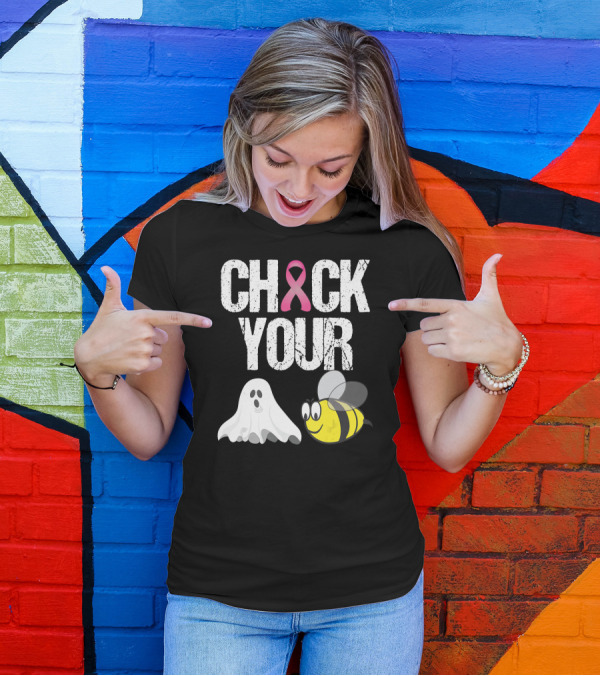 Check Your Boo Bees Funny Breast Cancer Awareness Ghost Bee Pink T-Shirt