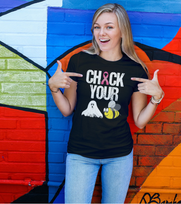 Check Your Boo Bees Funny Breast Cancer Awareness Ghost Bee Pink T-Shirt