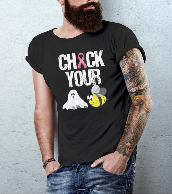 Check Your Boo Bees Funny Breast Cancer Awareness Ghost Bee Pink T-Shirt