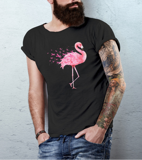 Cute Flamingo Breast Cancer Awareness Pink Ribbon T-Shirt