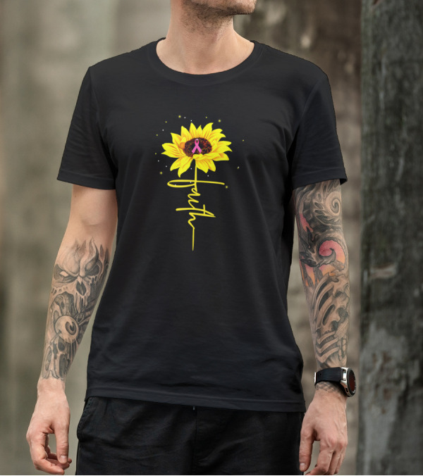 Faith Pink Ribbon Sunflower Breast Cancer Awareness T-Shirt