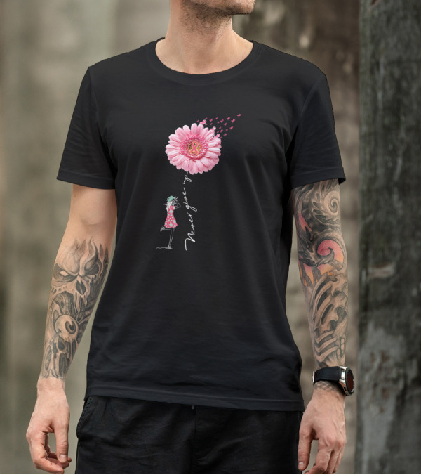 Never Give Up Breast Cancer Awareness Daisy Flower Pink T-Shirt
