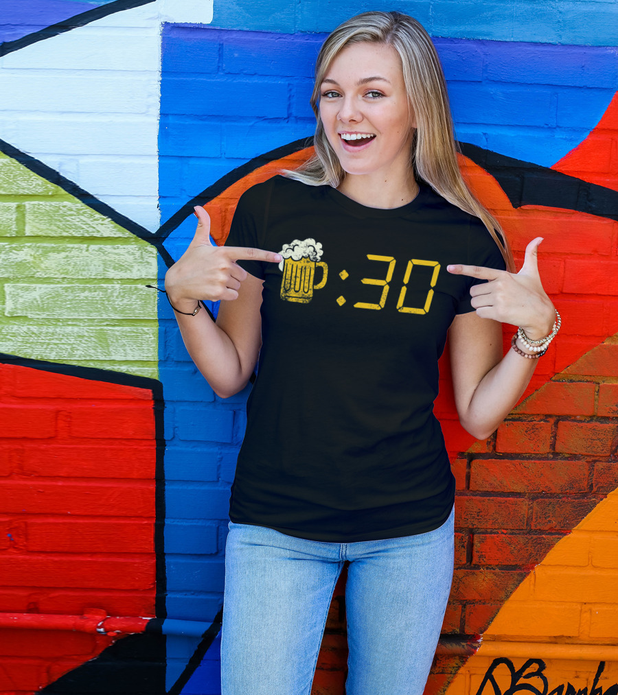Beer Mug Digital Clock Display :30 Funny Drinking Or Getting Drunk T-Shirt