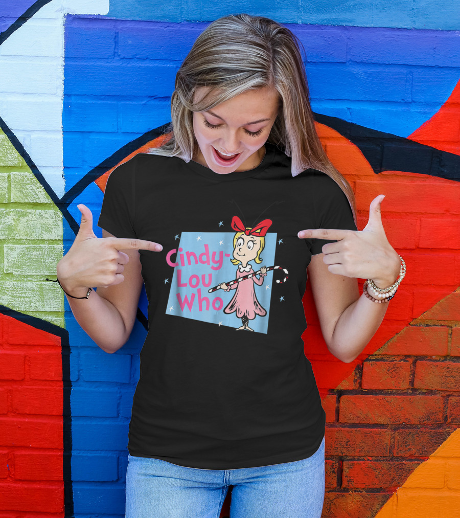 Cindy Lou Who Dr. Seuss Character With Candy Cane And Red Bow T-Shirt