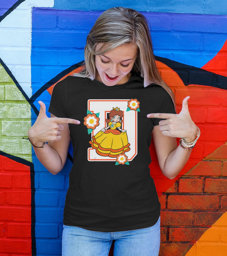 Super Mario Daisy Princess With Flowers And Letter D T-Shirt