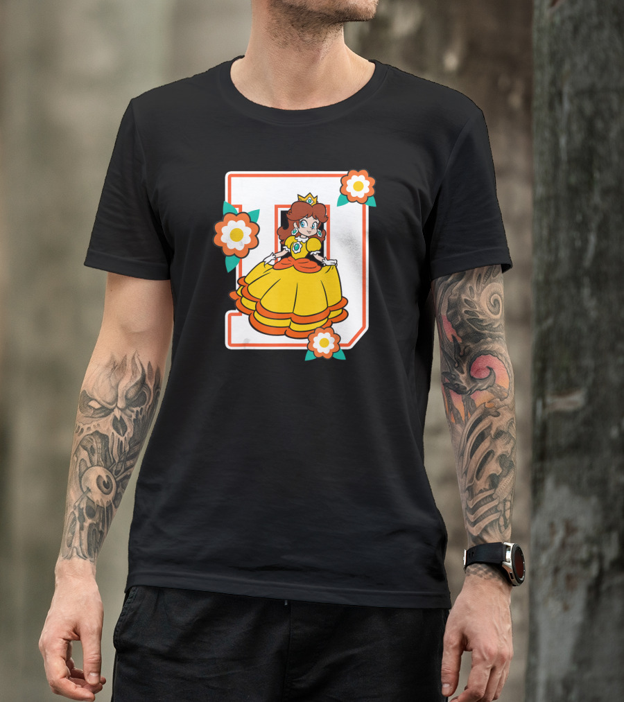 Super Mario Daisy Princess With Flowers And Letter D T-Shirt