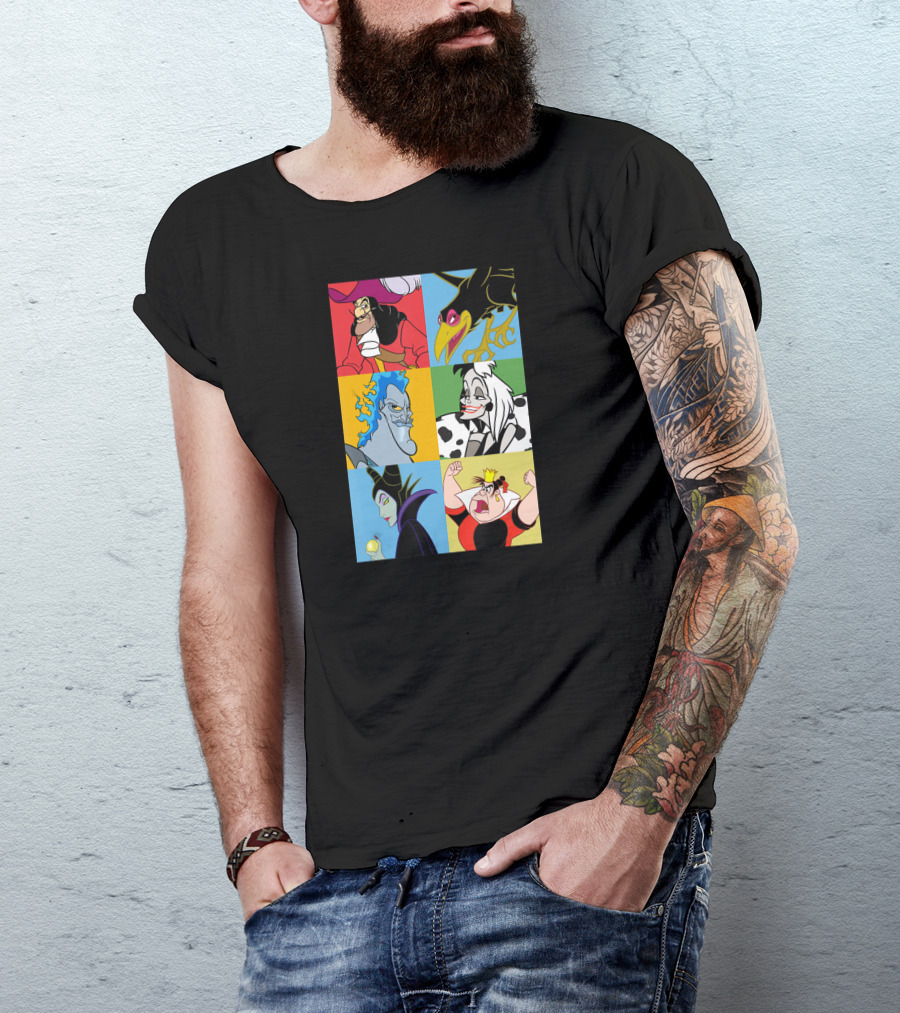 Disney Villains Captain Hook Cruella De Vil Maleficent Hades Queen Of Hearts Diablo Crow T-Shirt