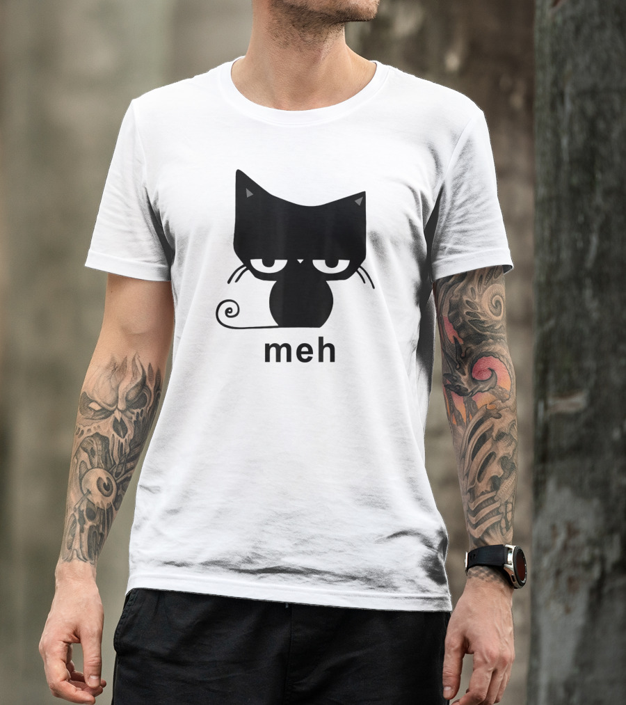 Meh Black Cat Funny For Cat Lovers Lazily Expressive Cat Enthusiast Humor T-Shirt