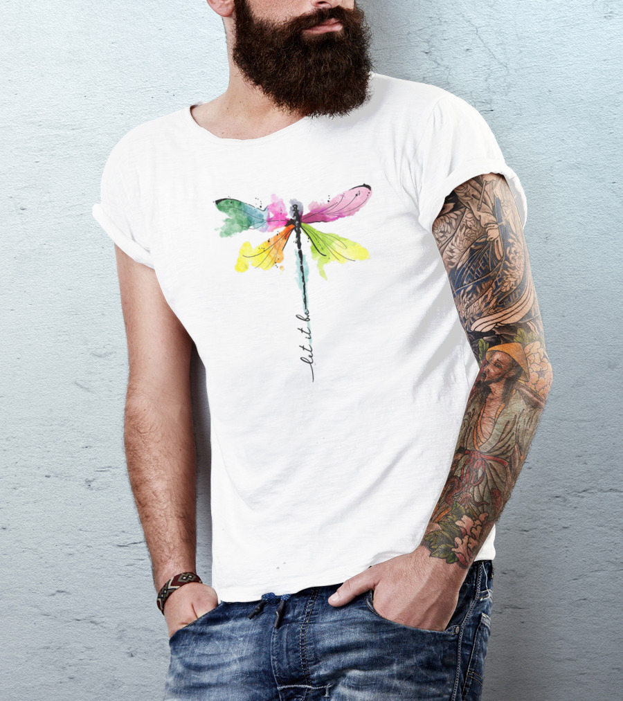Let It Be Dragonfly Hippie Be Watercolor Peace T-Shirt