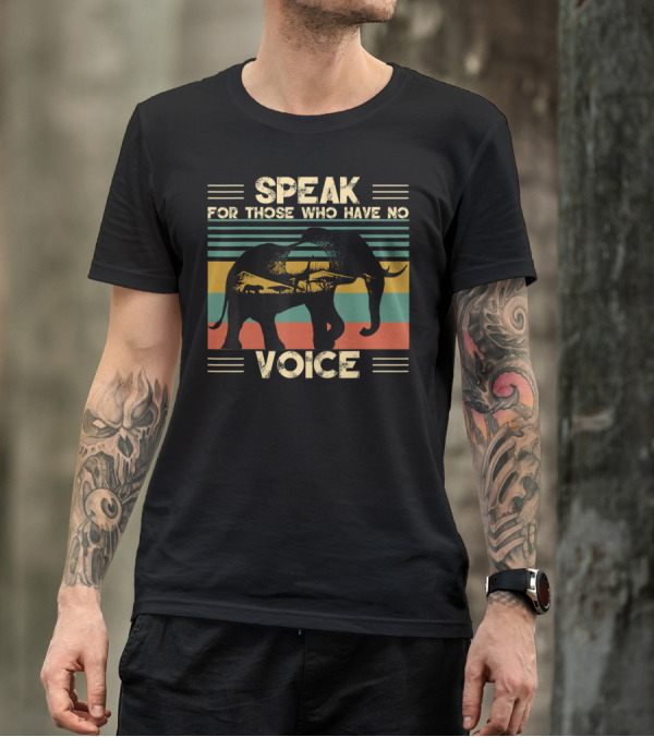 Speak For Those Who Have No Voice Elephant With Striped Sunset Background T-Shirt