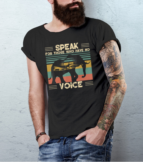 Speak For Those Who Have No Voice Elephant With Striped Sunset Background T-Shirt