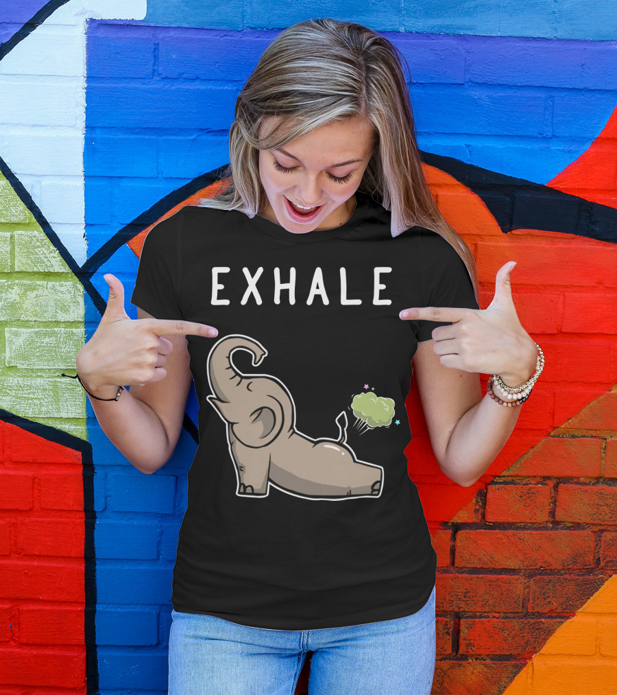 EXHALE Mens Womens Funny Elephant Lovers T-Shirt