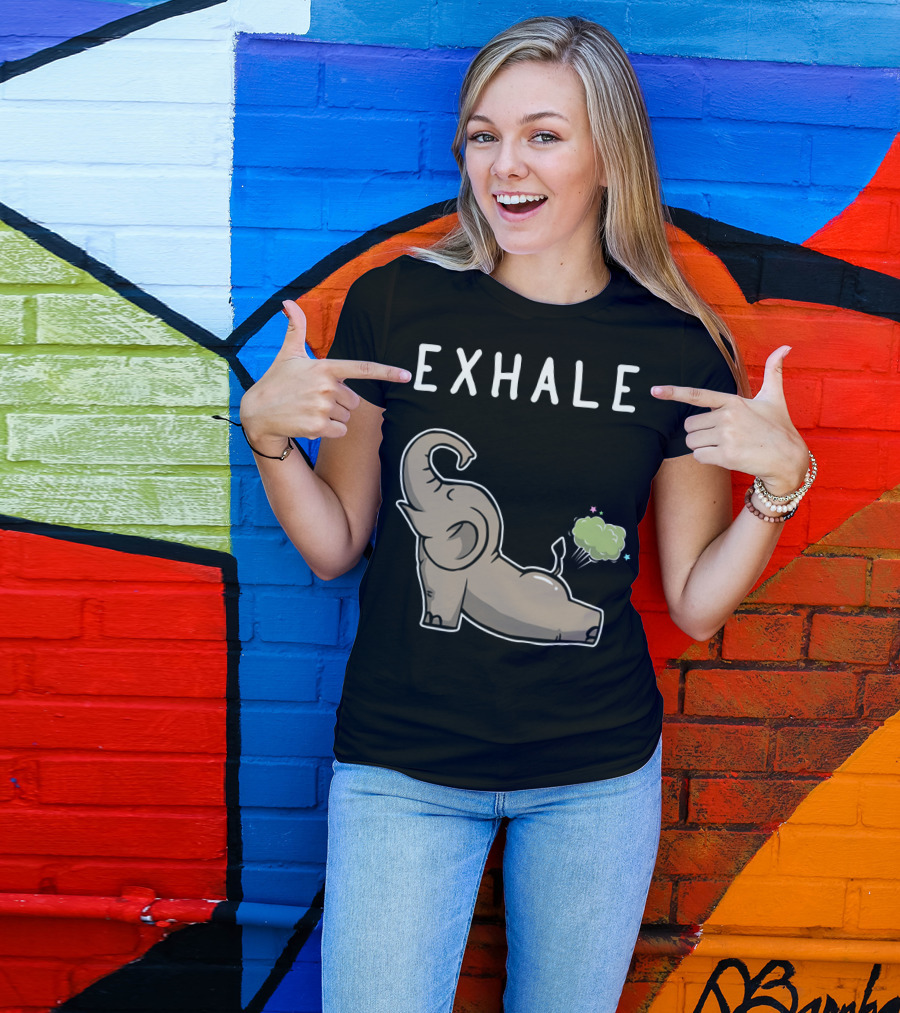 EXHALE Mens Womens Funny Elephant Lovers T-Shirt