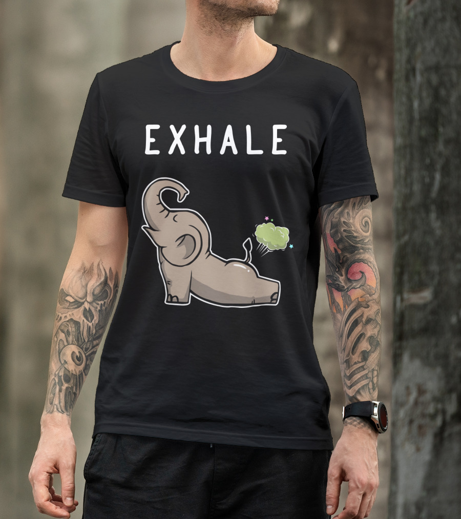 EXHALE Mens Womens Funny Elephant Lovers T-Shirt