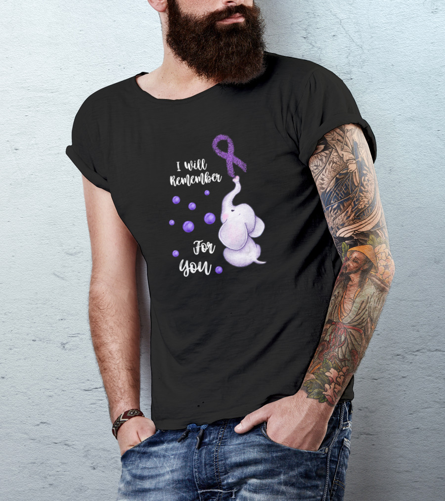 I Will Remember For You Elephant Purple Ribbon Alzheimer's Awareness T-Shirt