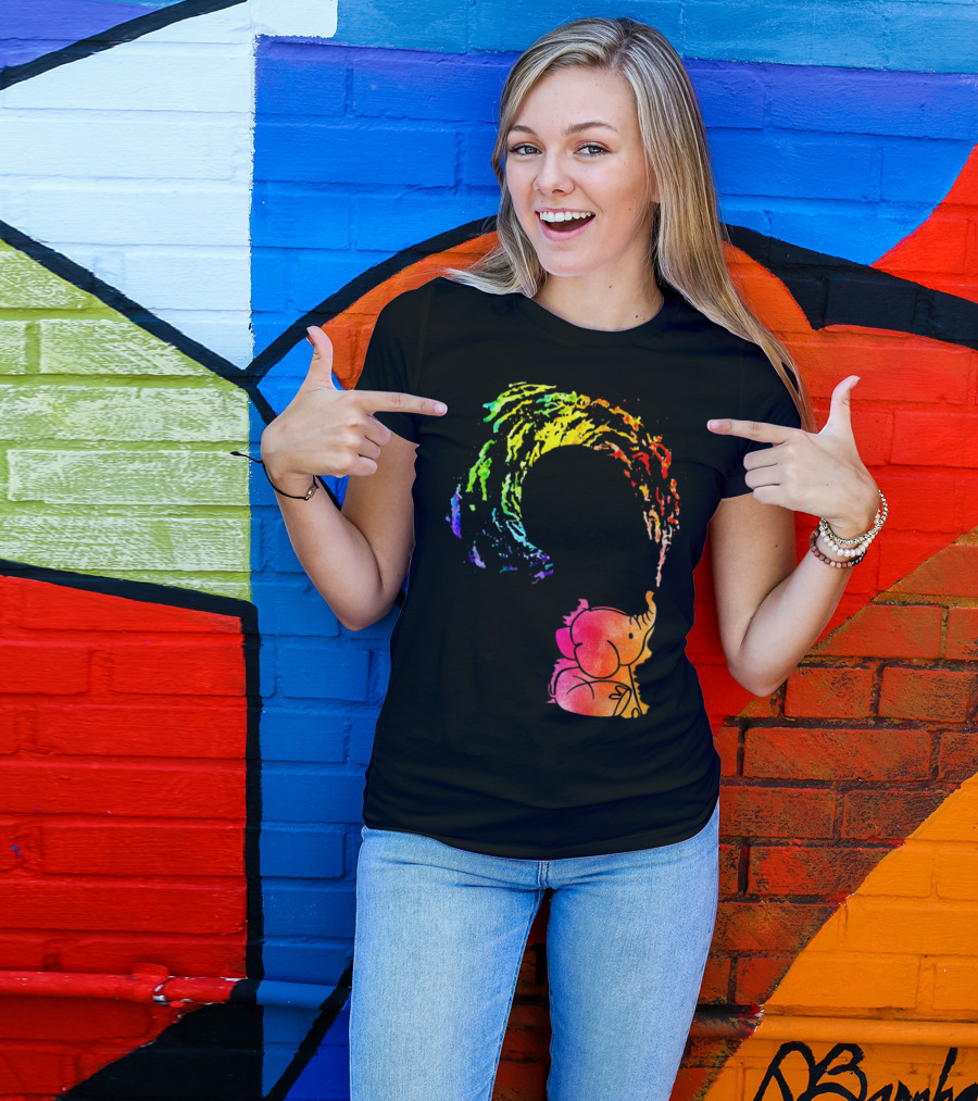 Rainbow Wave Elephant Painting Wall T-Shirt